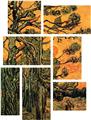 Vincent Van Gogh Pine Trees Against A Red Sky With Setting Sun - 7 Piece Fabric Peel and Stick Wall Skin Art (50x38 inches)