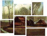 Vincent Van Gogh Farmhouses Among Trees - 7 Piece Fabric Peel and Stick Wall Skin Art (50x38 inches)