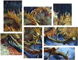 Vincent Van Gogh Four Sunflowes Gone To Seed - 7 Piece Fabric Peel and Stick Wall Skin Art (50x38 inches)