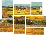 Vincent Van Gogh Harvest At La Crau With Montmajour In The Background - 7 Piece Fabric Peel and Stick Wall Skin Art (50x38 inches)