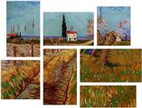 Vincent Van Gogh Path Through A Field With Willows - 7 Piece Fabric Peel and Stick Wall Skin Art (50x38 inches)